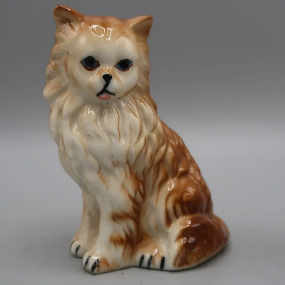 2 Vintage Kitten Cat Orange Striped Long Hair cat figurine 3.5